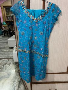 Teal Floral Embroidered Dress