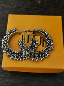 Oxidised Silver Ghungroo Hoop Earrings — Like New