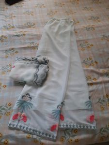 White Embroidered Georgette Full Stitched Suit Set