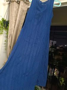 Branded Cotton Blue Embroidered Dress