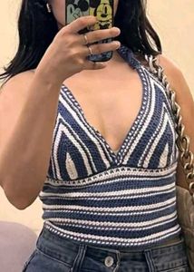Striped Crochet Halter Top