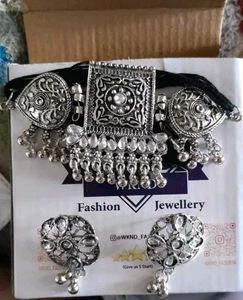 Oxidised Black Polish Jewellery Set For Womens