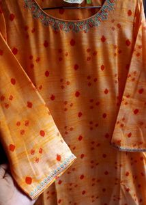 Soft Peach Kurti with Red Dots