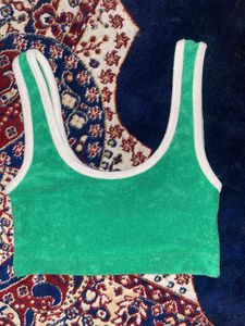 Green &amp; White Cropped Tank Top