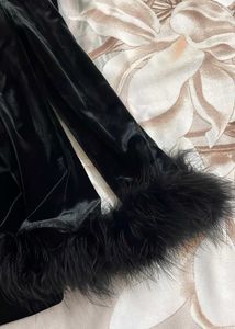 Black Velvet Feather Cuff Top