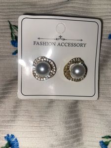 Halo Gold Plated Stud Earrings with Faux Pearl