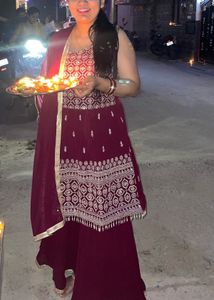 Elegant burgundy Kurta Sarara Set