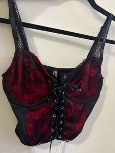 Red &amp; Black Lace Bustier Top