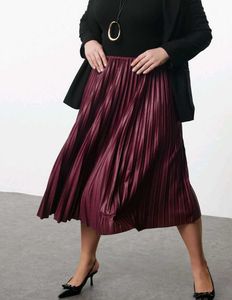 Mango Burgundy Pleated Midi Skirt