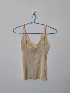 Beige Lace Trim Tank Top