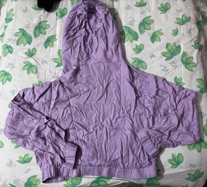 Light purple hooded zip-up Cropped  jacket
