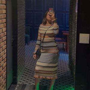 Brown Colour Block Dress