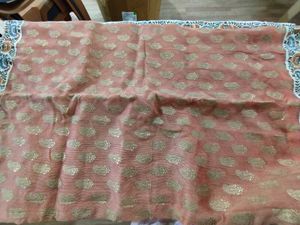 Coral And Beige Embroidered Saree (Women&#39;s)