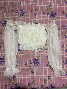 Sheer White Ruffle Crop Top