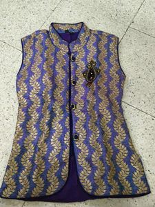Elegant Blue & Gold Brocade Nehru Vest