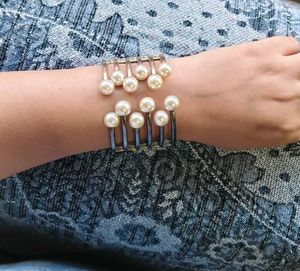 Anti Tarnish Dual Tone Pearl Cuff Bracelet