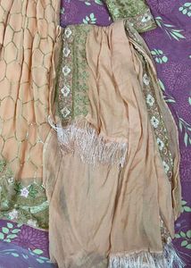 Peach Gorgeous Kurti Top With Shawl And Patchwork