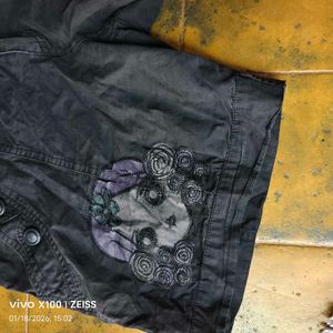 1151. Embroidered Black Denim Shorts