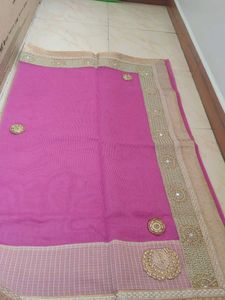 Pink Saree With Original mirror and moti work