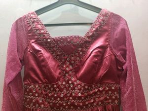 Party Wear Satin Full Sleeve Long Gown