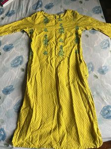 Yellow Embroidered Kurti
