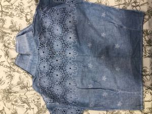 Crop Blue Floral Embroidered Shirt Off Shoulder