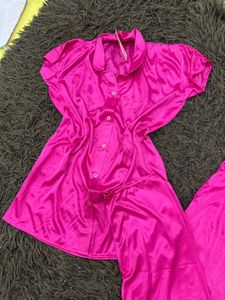 Pink Satin Pajama Set