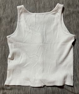 White Ribbed button-front Tank Top
