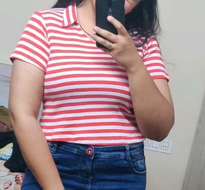 Red And White Crop Top