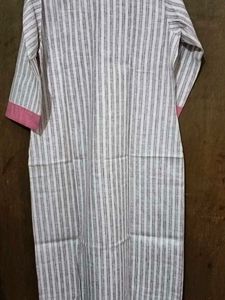 Striped White cotton long straight kurta