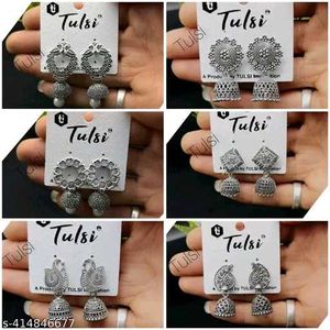 Silver Jhumka Earring Combo Of 6 🤍