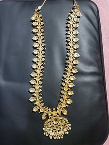Gold-plated Long Haram Necklace Set With Pearl&#39;s
