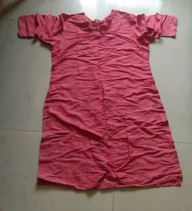 Self Print Cotton Kurta Pink Rose