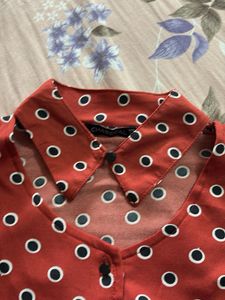 Retro Polka Dot Collared Tuck In Blouse