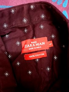 Zara Man SHIRT WINE COLOR L SIZE 100% COTTON