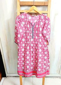 Pink &amp; White Printed Branded kurti size-34