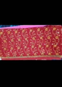 Red &amp; Gold Embroidered Fabric Saree
