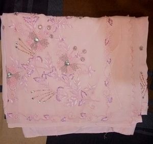 Elegant Festive Pink Beads Saree With Blouse