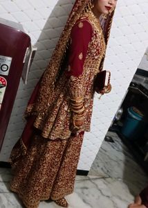 Stunning Maroon &amp; Gold Bridal Lehenga