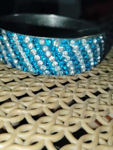 Sparkling Blue &amp; Silver Rhinestone Bangle Bracelet