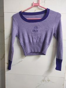 Purple Ribbed Crop Top