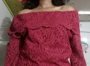 Red Lace Off-Shoulder Top