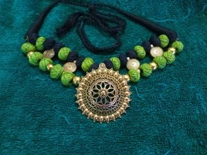 Gold Oxidised Neckpiece Set