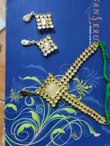 Green And White Kundhan Set
