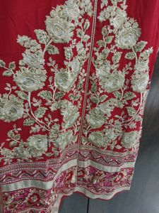 Red Embroidered Shirt With Pajami