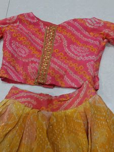 Lehenga Mustard Yellow N Top Orange 2/3 Years Girl