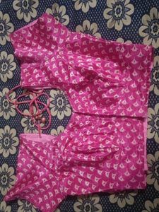 Pink Floral Readymade Saree Blouse