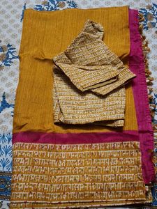 Elegant Mustard tosor silk saree with blouse