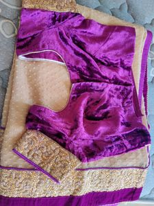 Velvet Border Stonework Georgette Sari