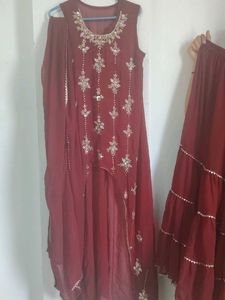 Maroon Embroidered Kurta Set